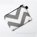 Makeup Case Souvenir Gray Chevron Print Cotton Fabric Zippered Pouch Factory